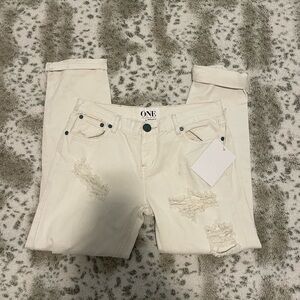 One Teaspoon Cream Cropped Jeans
